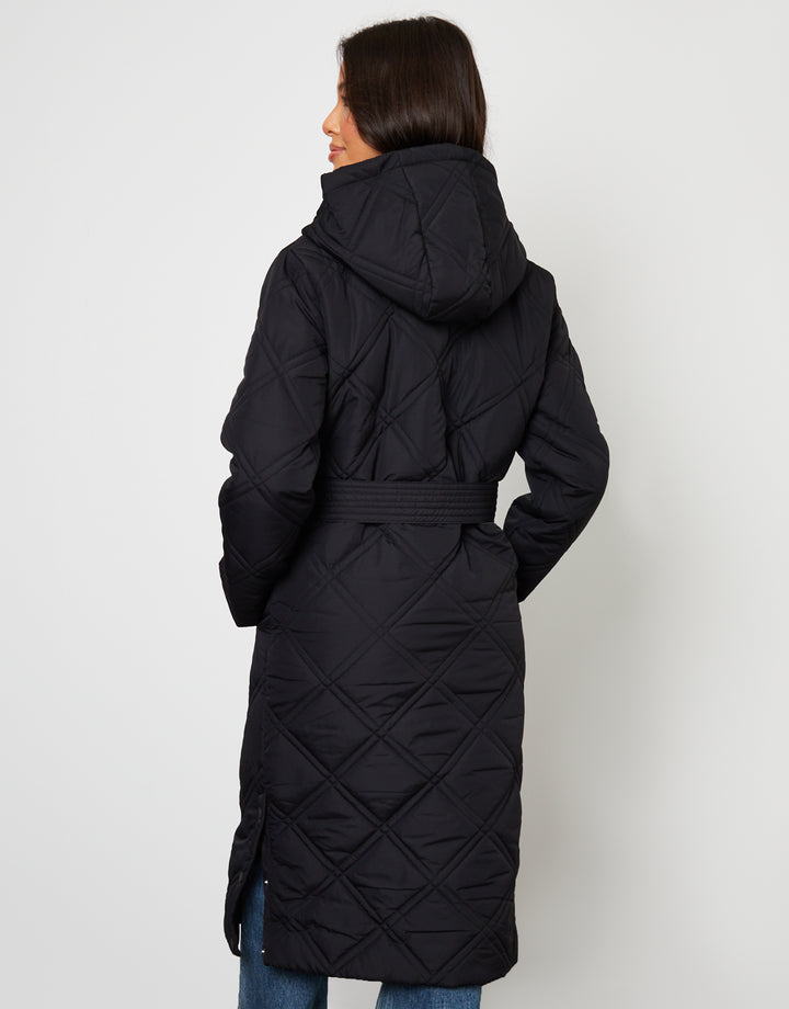 Black Diamond Quilted Belted Coat