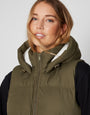 Khaki Green Padded Gilet with Borg-Lined Hood