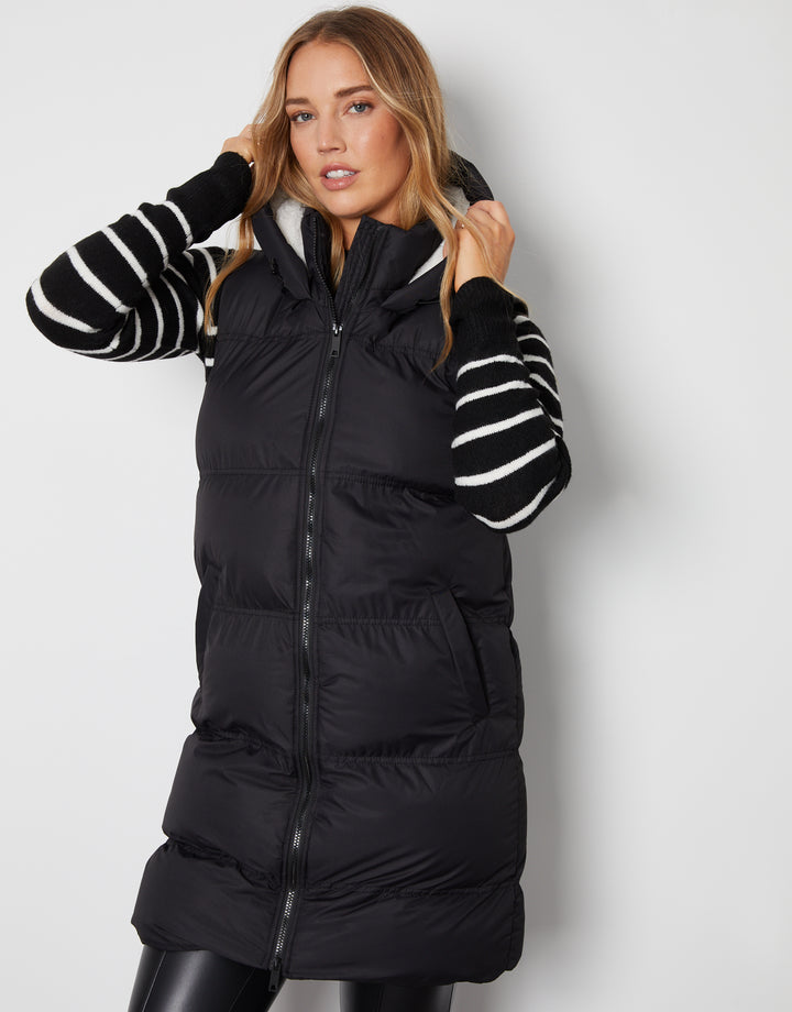 Black Padded Gilet with Borg-Lined Hood