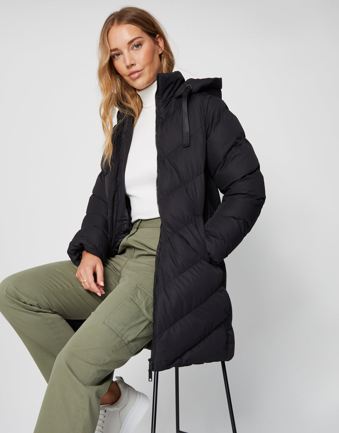 Threadbare Women's Black Padded Mid Length Hooded Ladies' Puffer