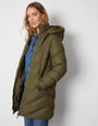 Khaki Green Padded Mid Length Hooded Puffer Jacket