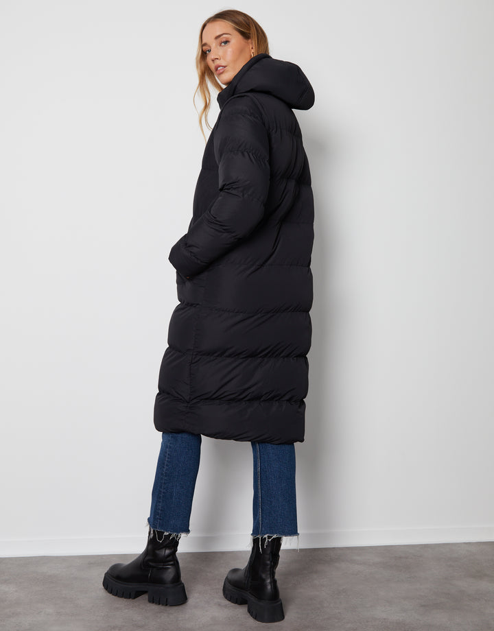 Black Padded Longline 2-in-1 Puffer Jacket with Detachable Sleeves