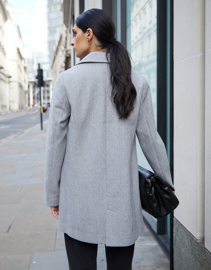 Single Breasted Relaxed Formal Coat in Grey
