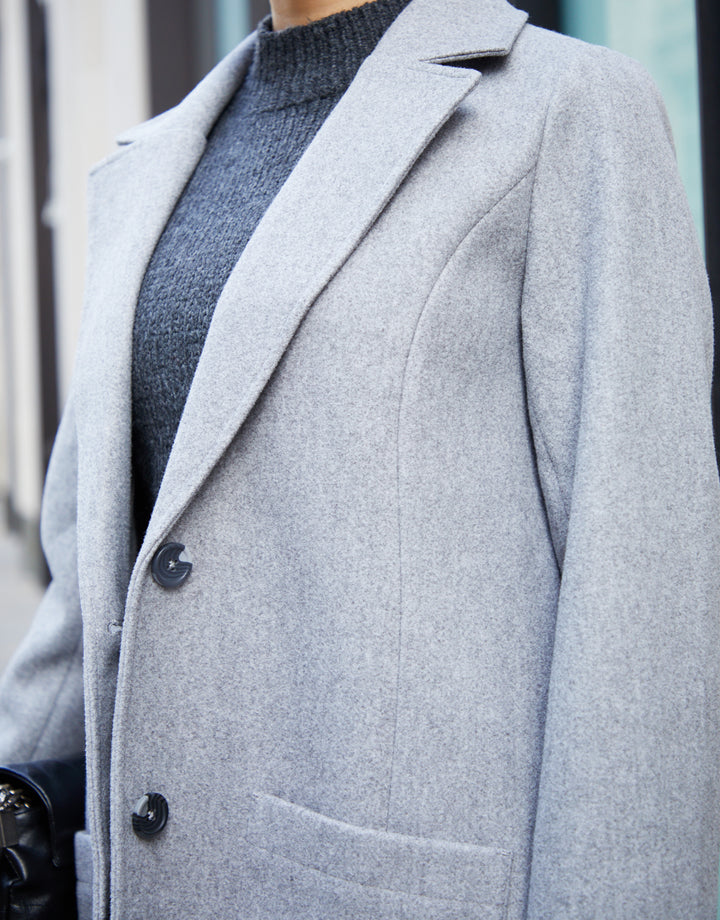 Single Breasted Relaxed Formal Coat in Grey