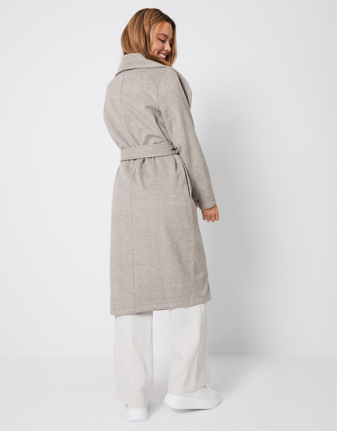 Taupe Shawl Collar Tie Waist Formal Coat