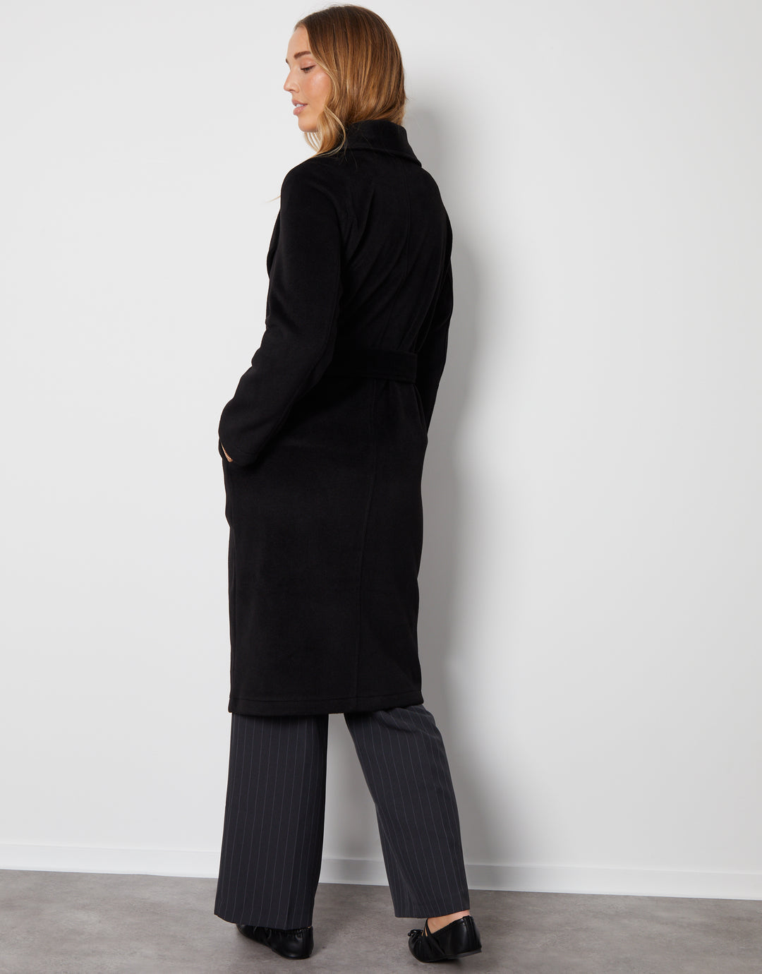 Black Shawl Collar Tie Waist Formal Coat