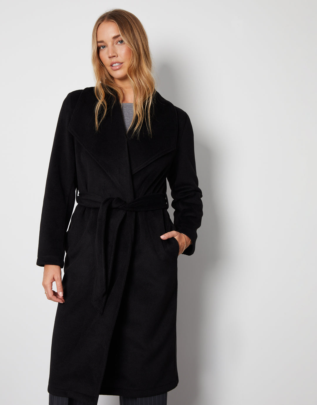 Black Shawl Collar Tie Waist Formal Coat