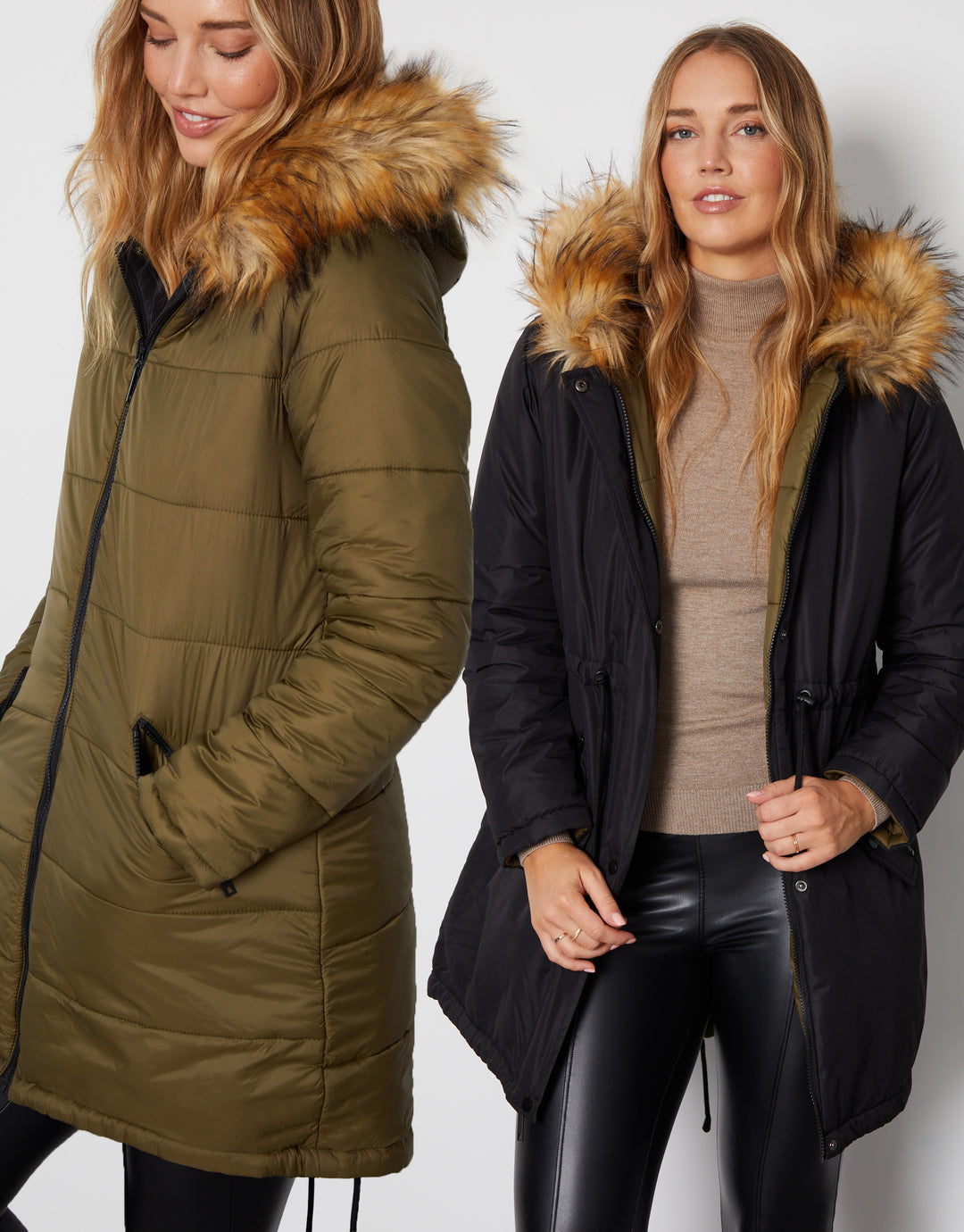 Black & Khaki Reversible Hooded Parka Jacket