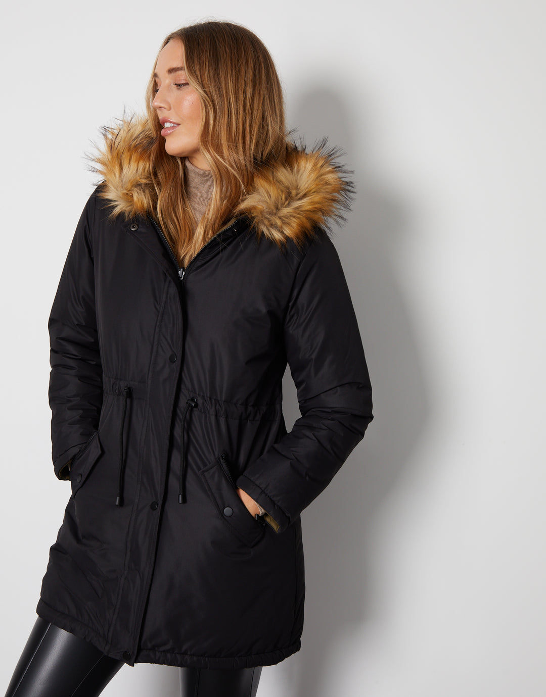 Black & Khaki Reversible Hooded Parka Jacket