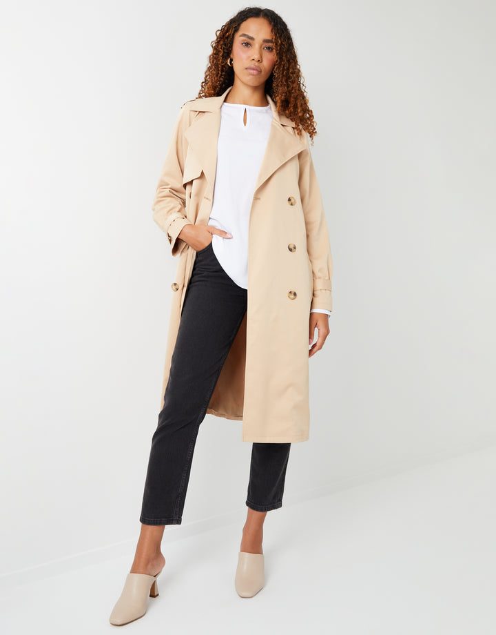Stone Double Breasted Trench Coat