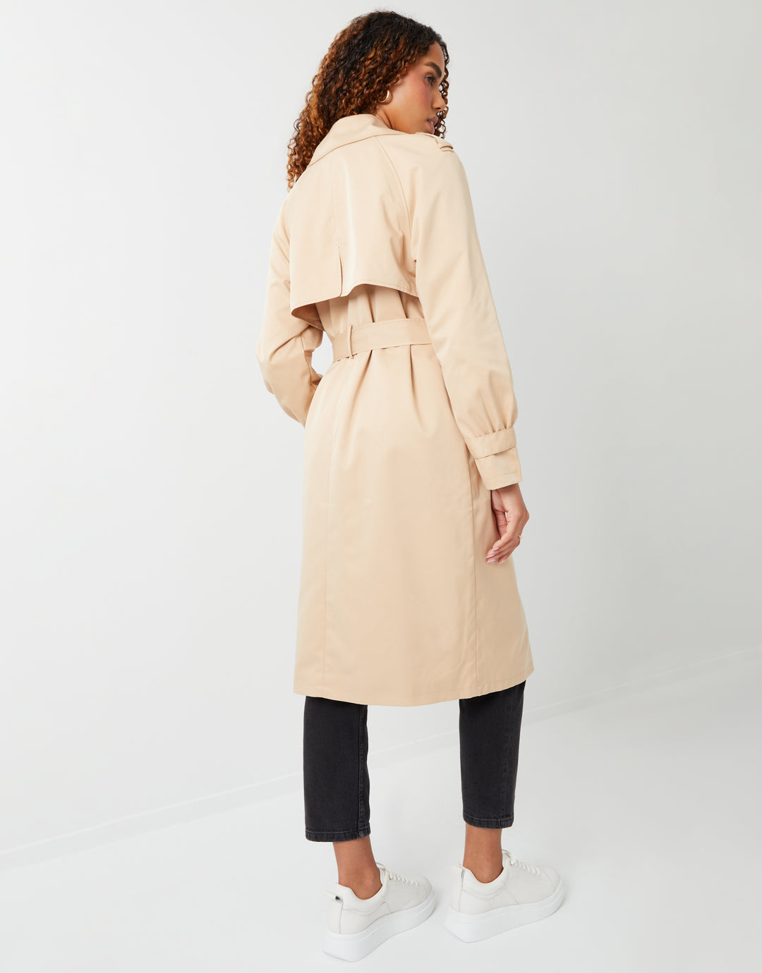 Stone Double Breasted Trench Coat