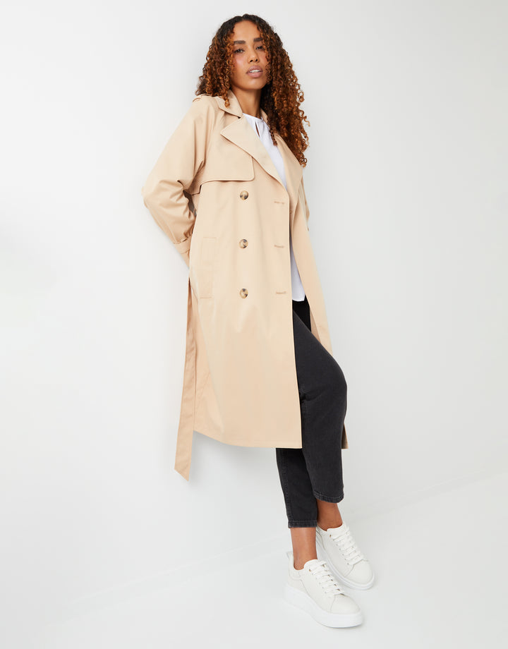 Stone Double Breasted Trench Coat