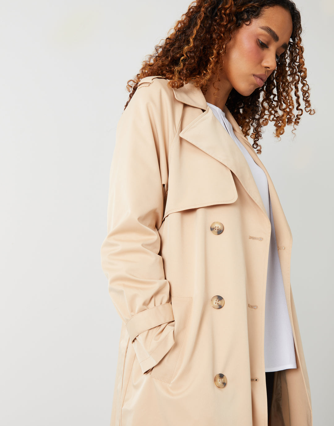Stone Double Breasted Trench Coat