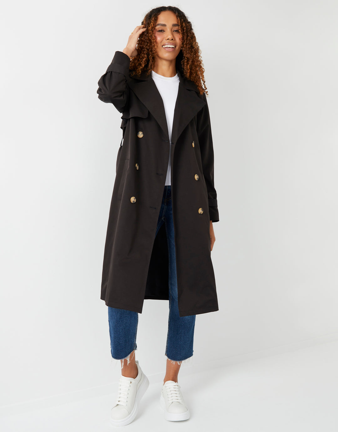 Black Double Breasted Trench Coat