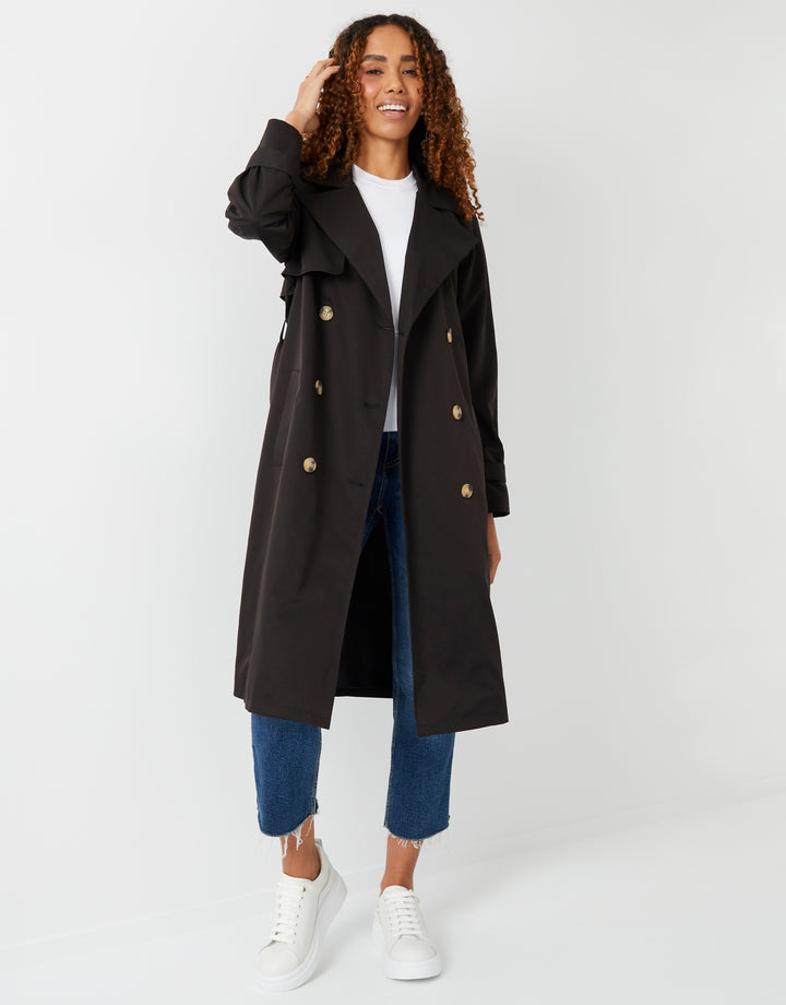 Black Double Breasted Trench Coat