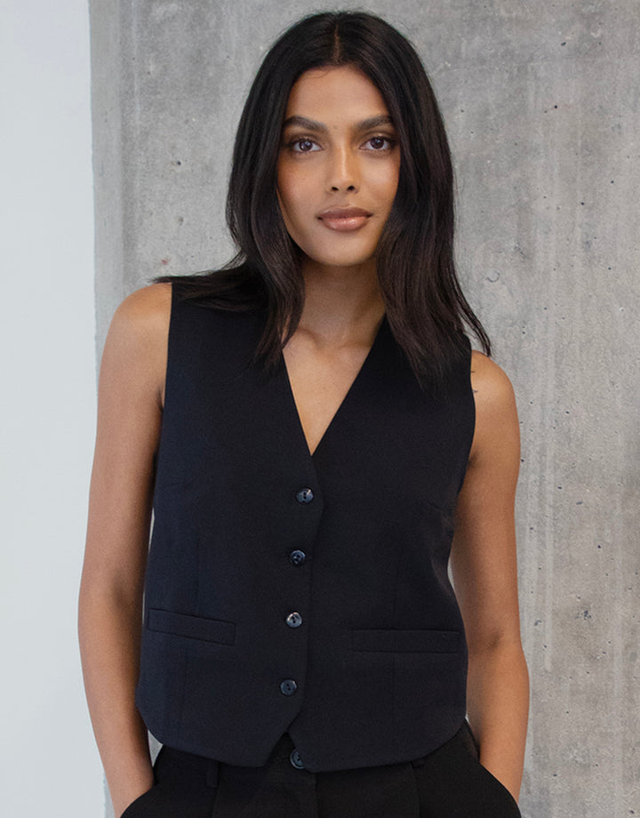 Black Lined Fitted Tailored Waistcoat