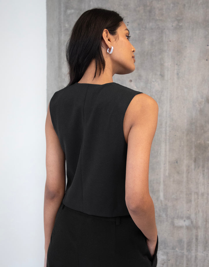 Black Lined Fitted Tailored Waistcoat