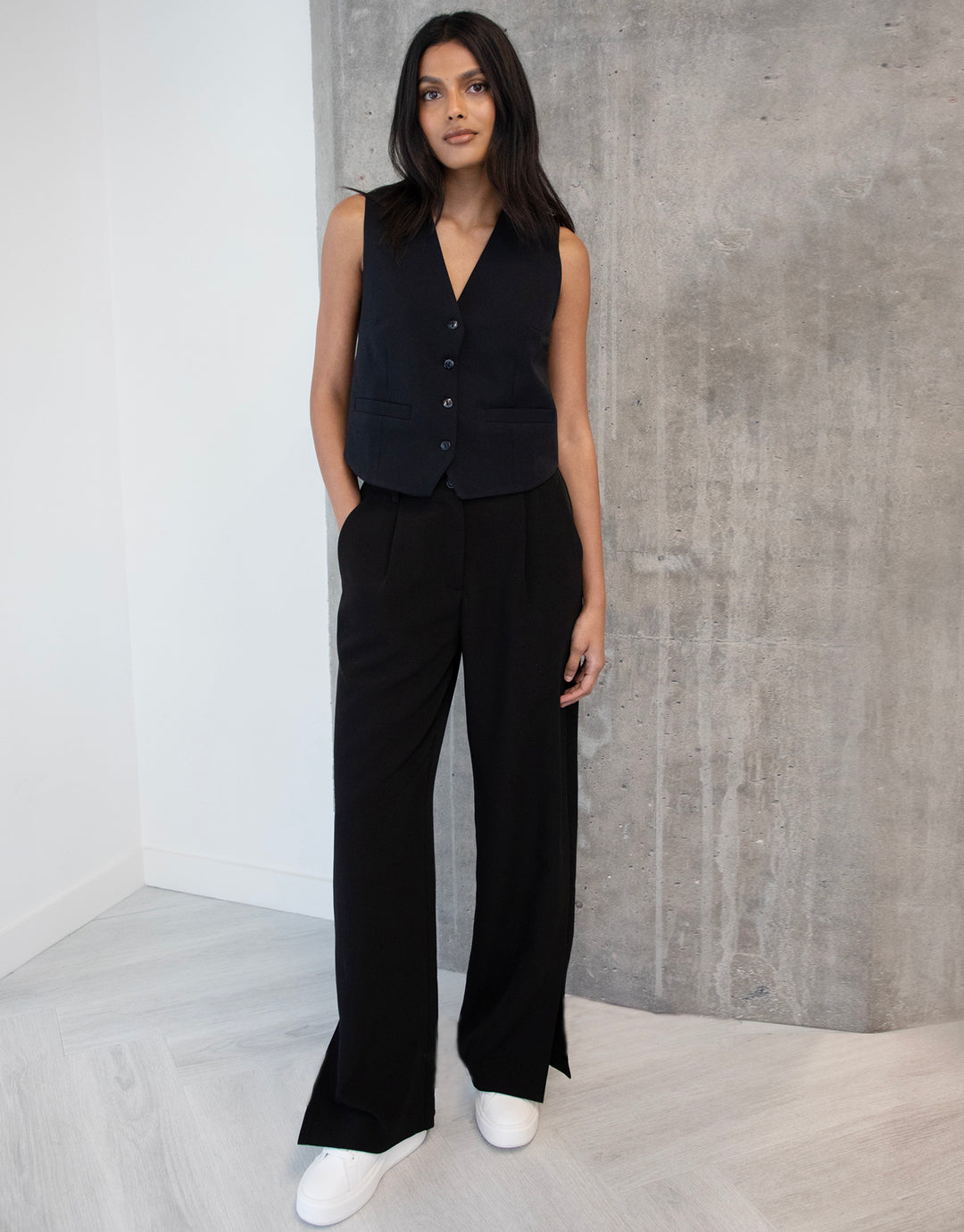 Black Lined Fitted Tailored Waistcoat