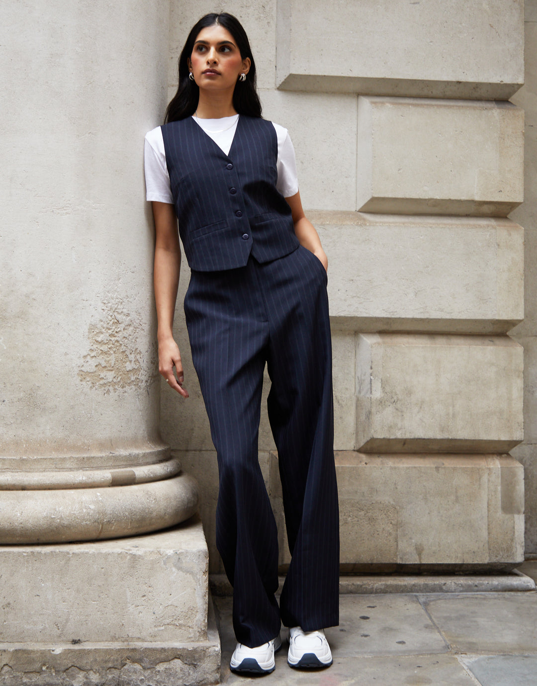 Navy Pinstripe Lined Fitted Tailored Waistcoat