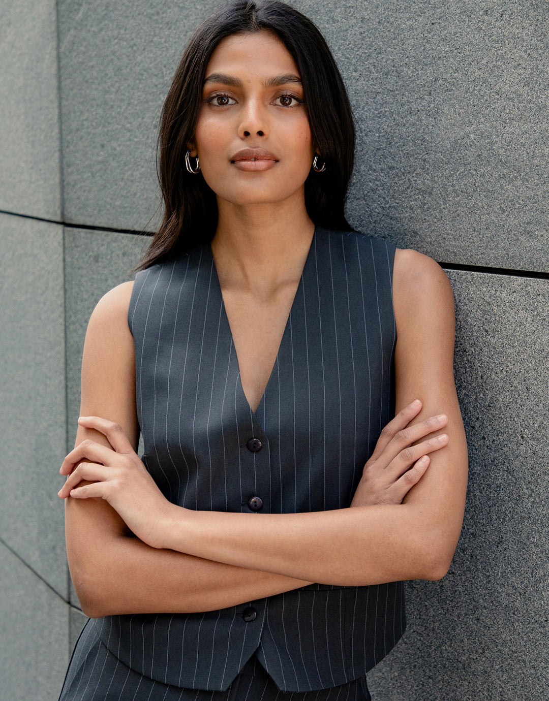 Charcoal Grey Pinstripe Lined Fitted Tailored Waistcoat