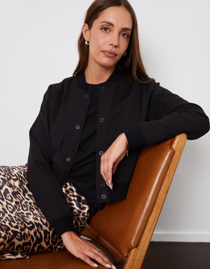 Black Patch Pocket Bomber Jacket