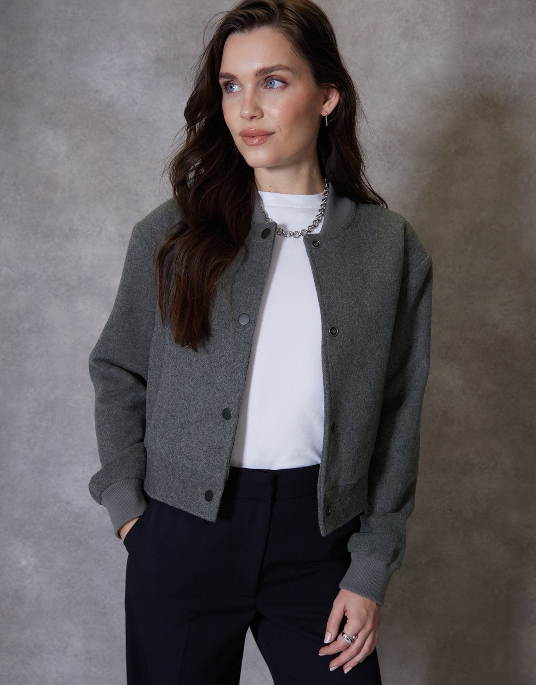 Threadbare Women's Charcoal Grey Brushed Cropped Ladies' Bomber Jacket Threadbare Women's Charcoal Grey Brushed Cropped Ladies' Bomber Jacket
