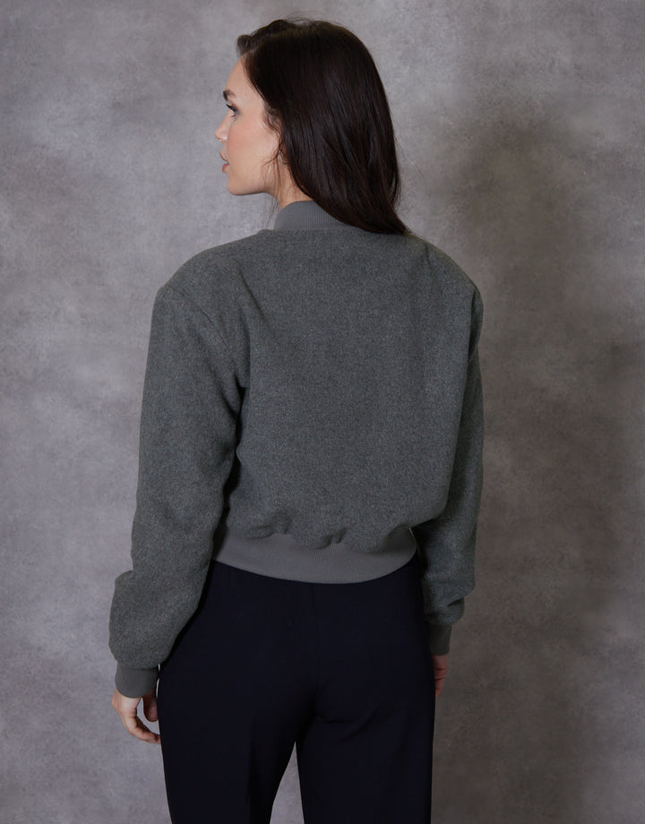Charcoal Grey Brushed Cropped Bomber Jacket