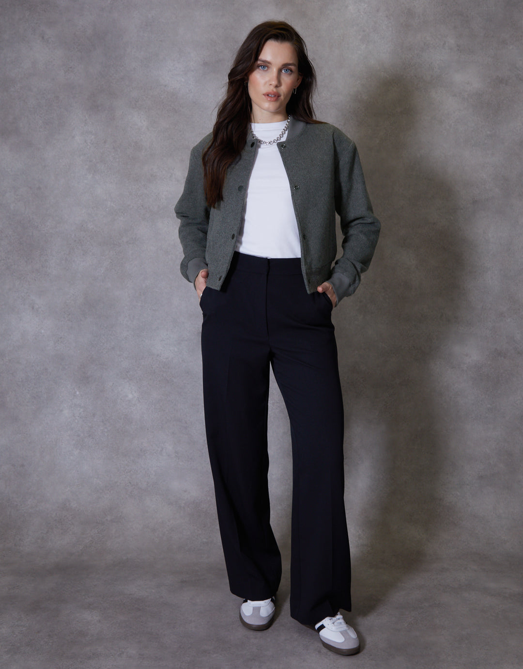 Charcoal Grey Brushed Cropped Bomber Jacket