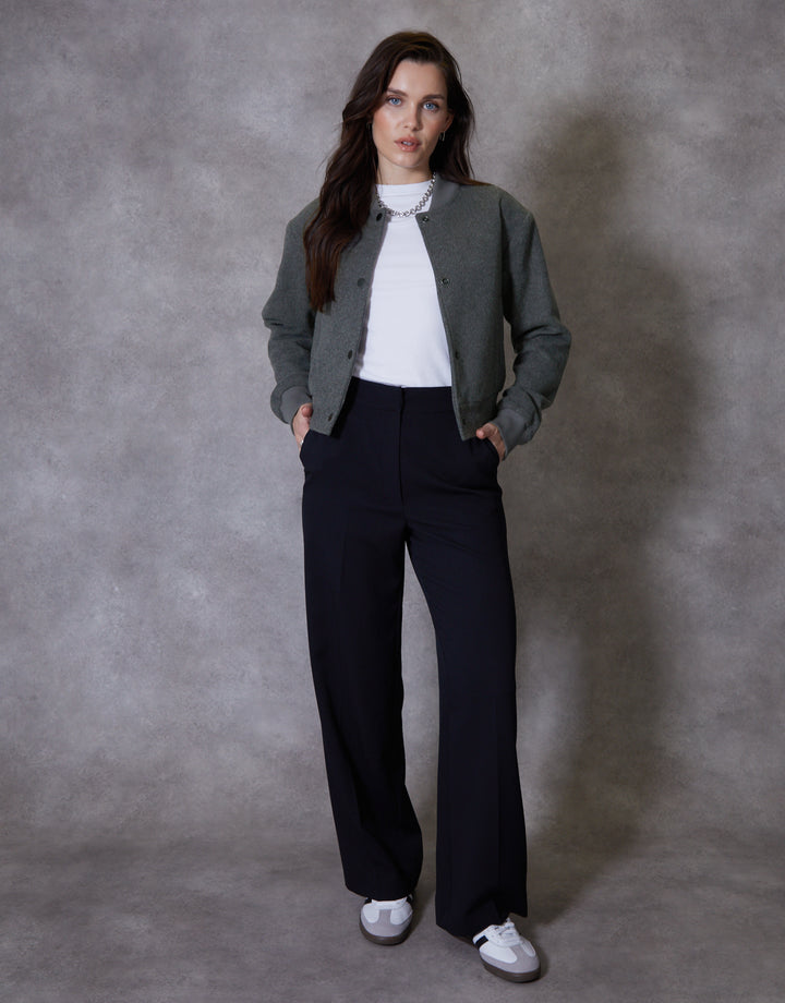 Charcoal Grey Brushed Cropped Bomber Jacket