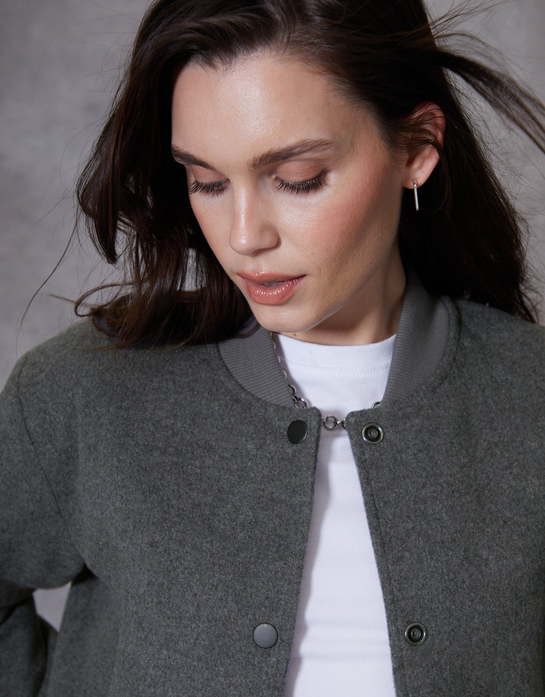 Charcoal Grey Brushed Cropped Bomber Jacket