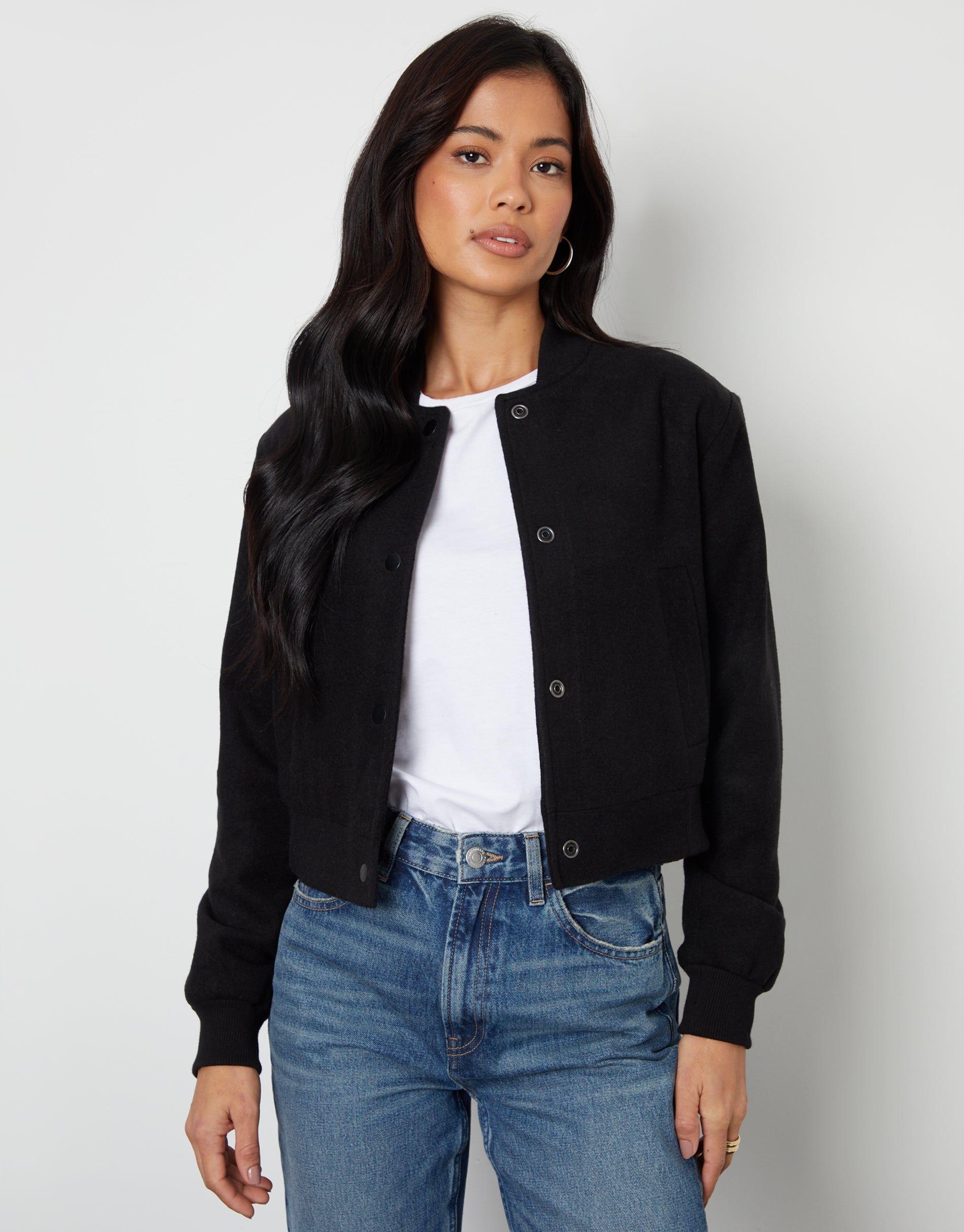 美品deres 8th collection All-around jacket Threadbare Women's Black Brushed Cropped Ladies' Bomber Jacket