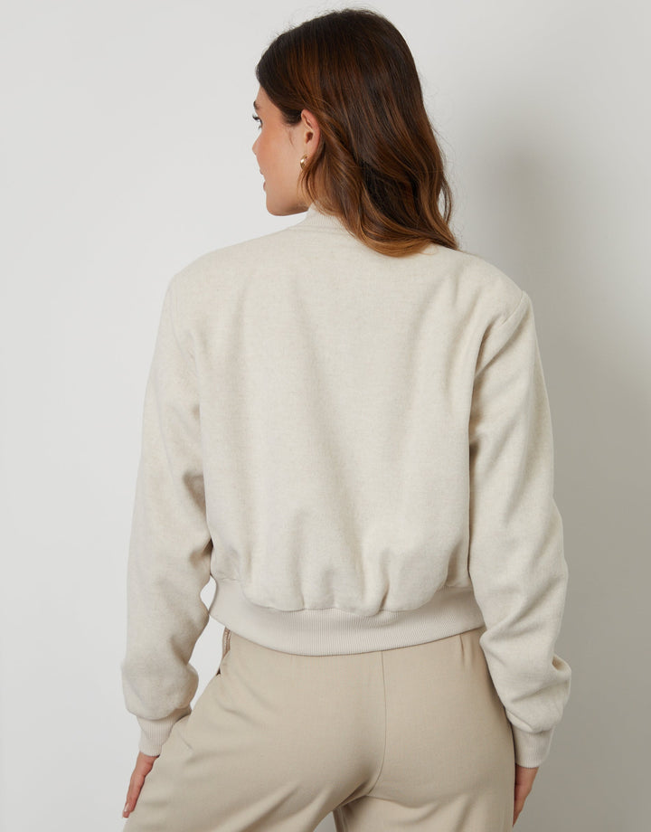 Ecru Brushed Cropped Bomber Jacket