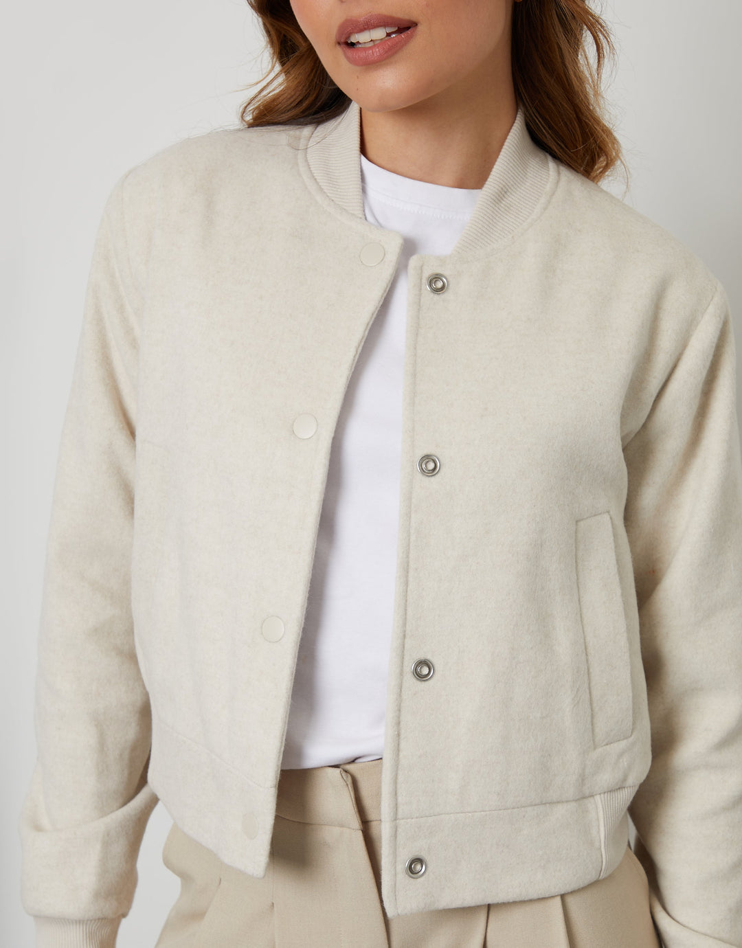 Threadbare Women's Ecru Brushed Cropped Ladies' Bomber Jacket