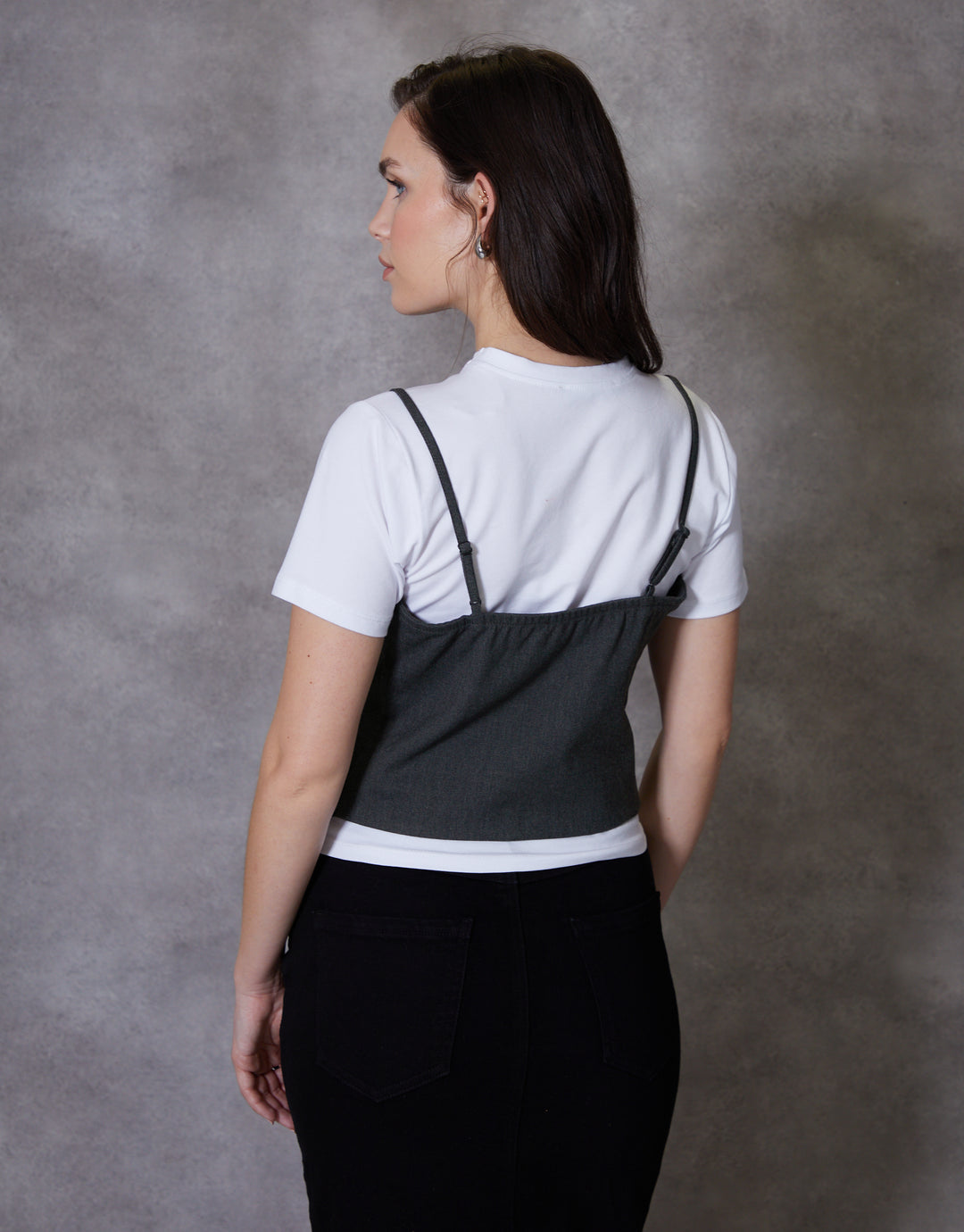 2-in-1 Cami Waistcoat & White T-Shirt Set in Grey