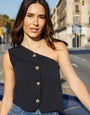 One Shoulder Lined Waistcoat in Black