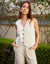 Lined Linen Blend Waistcoat in Ecru