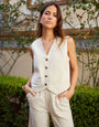 Lined Linen Blend Waistcoat in Ecru