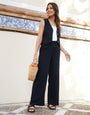 Black Linen Blend Wide Leg Trousers