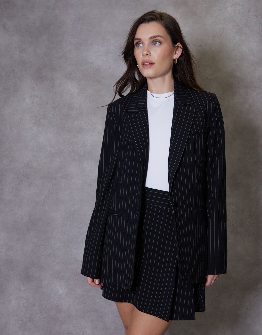 Black Pinstripe Lined Blazer