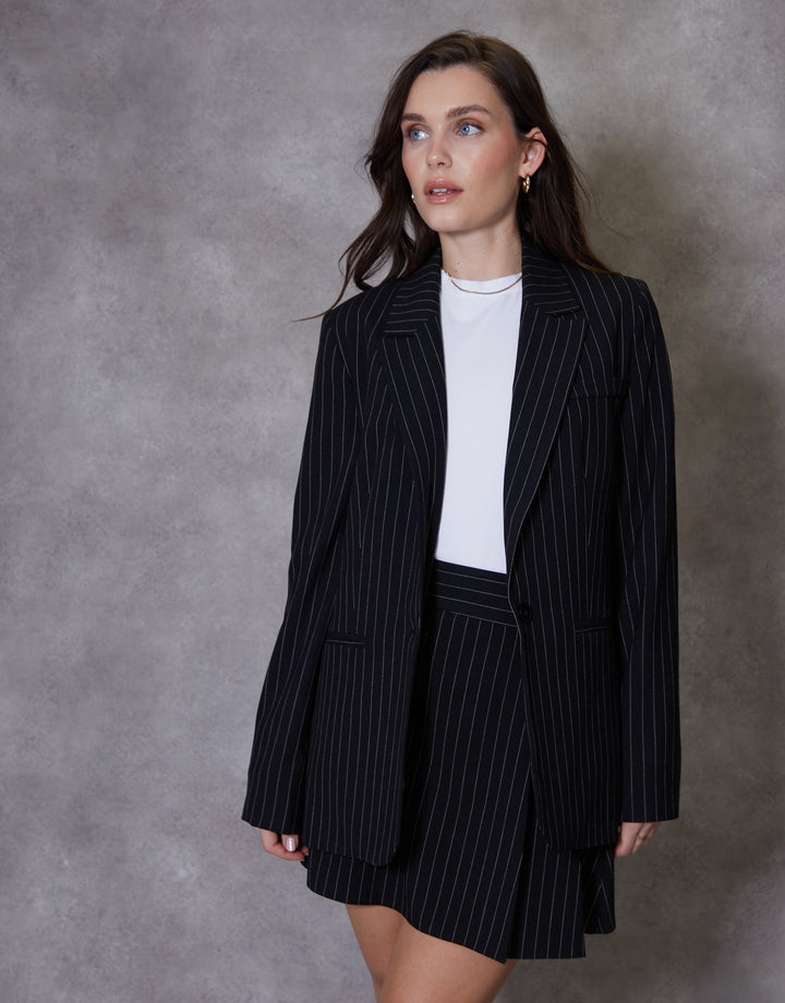 Black Pinstripe Lined Blazer