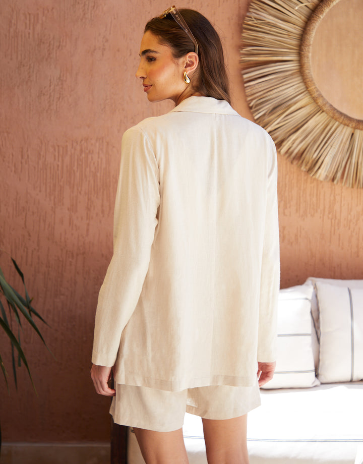 Relaxed Fit Linen Blend Blazer in Ecru