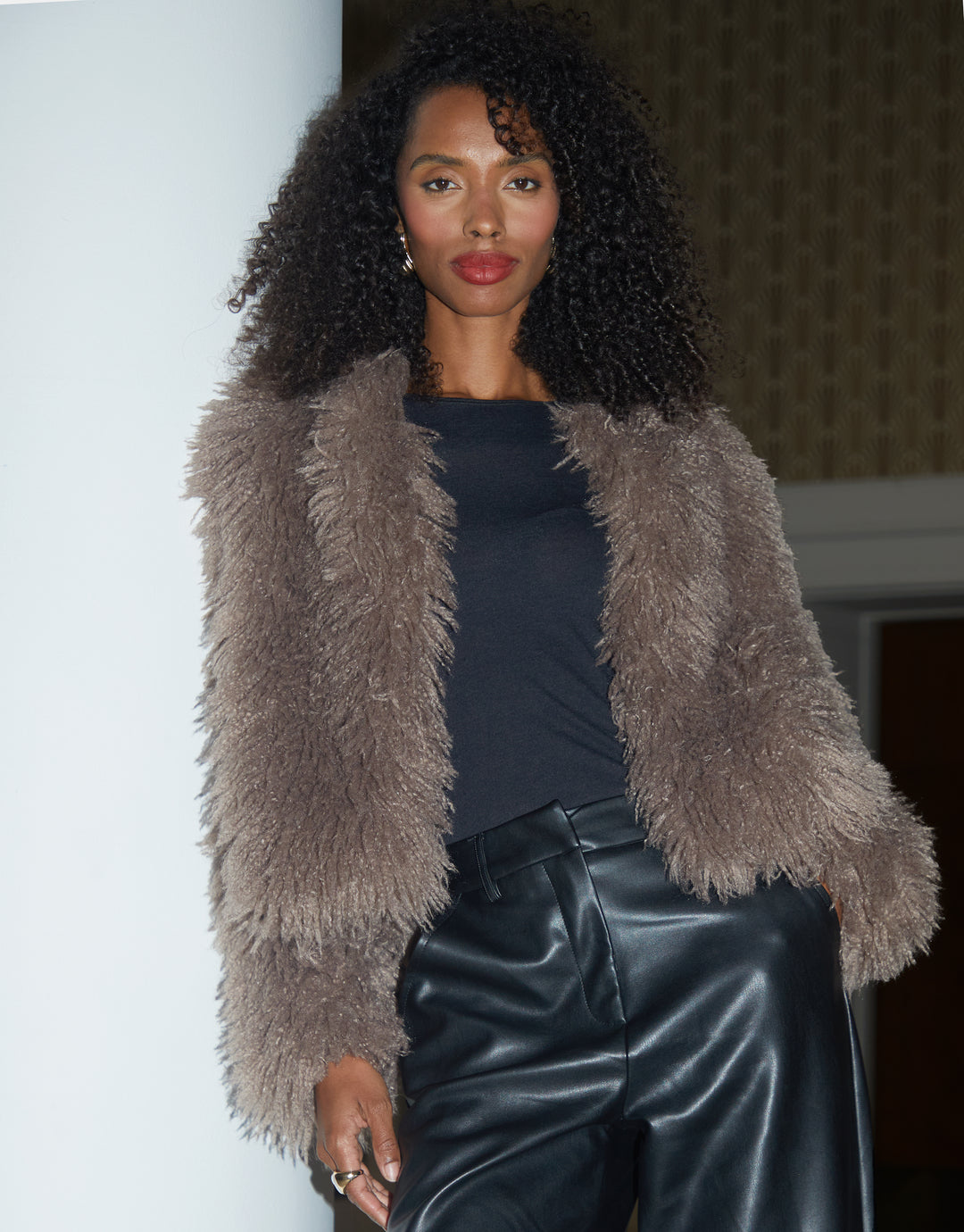 Mushroom Mongolian Faux Fur Coat