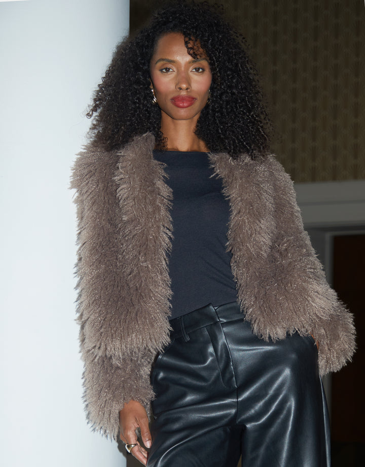 Mushroom Mongolian Faux Fur Coat