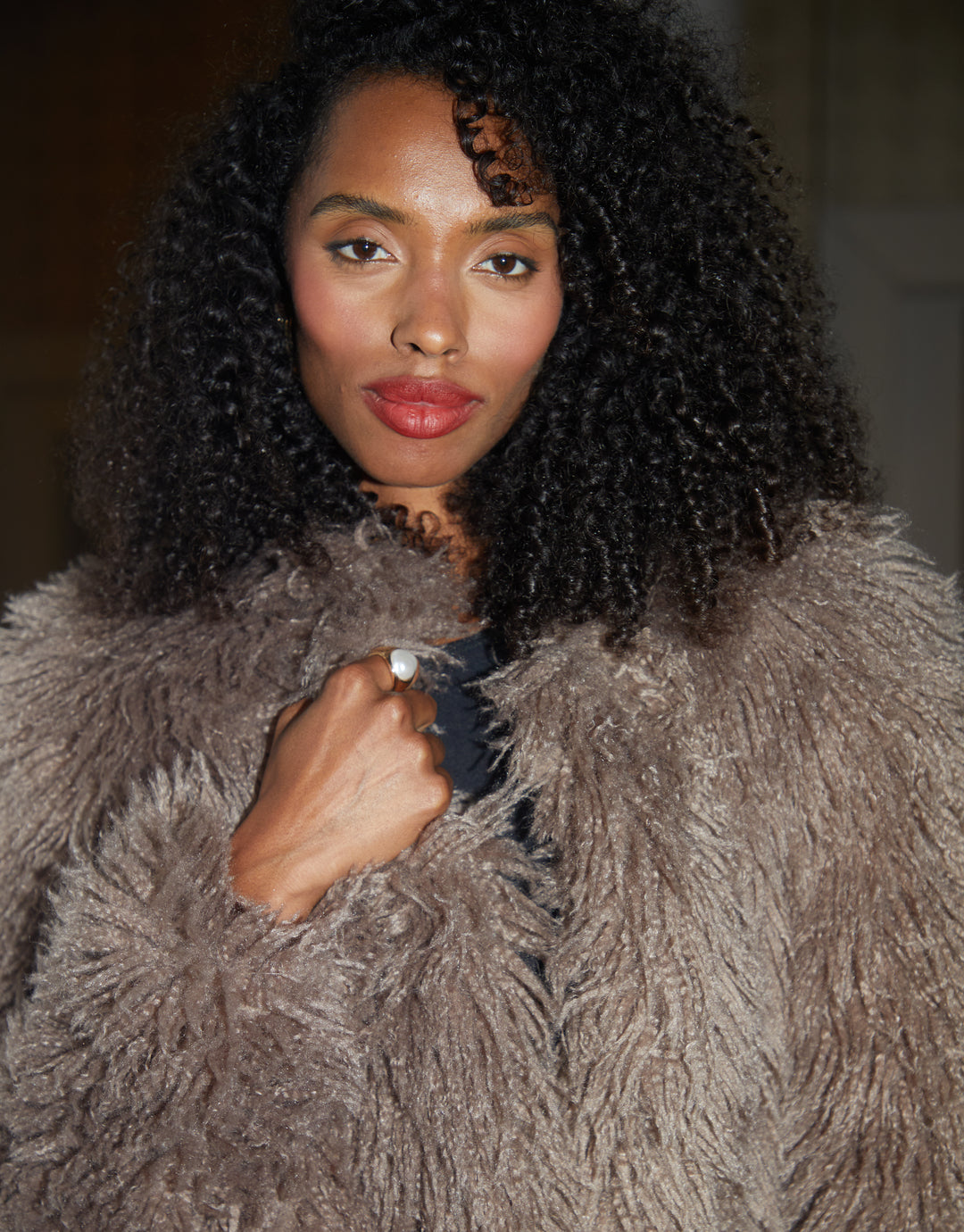 Mushroom Mongolian Faux Fur Coat