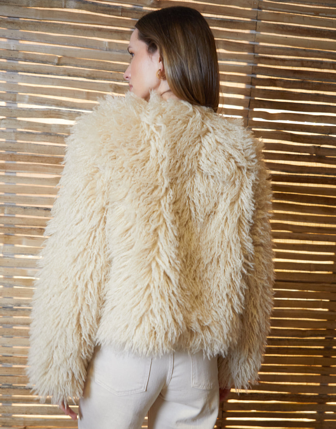 Stone Mongolian Faux Fur Coat