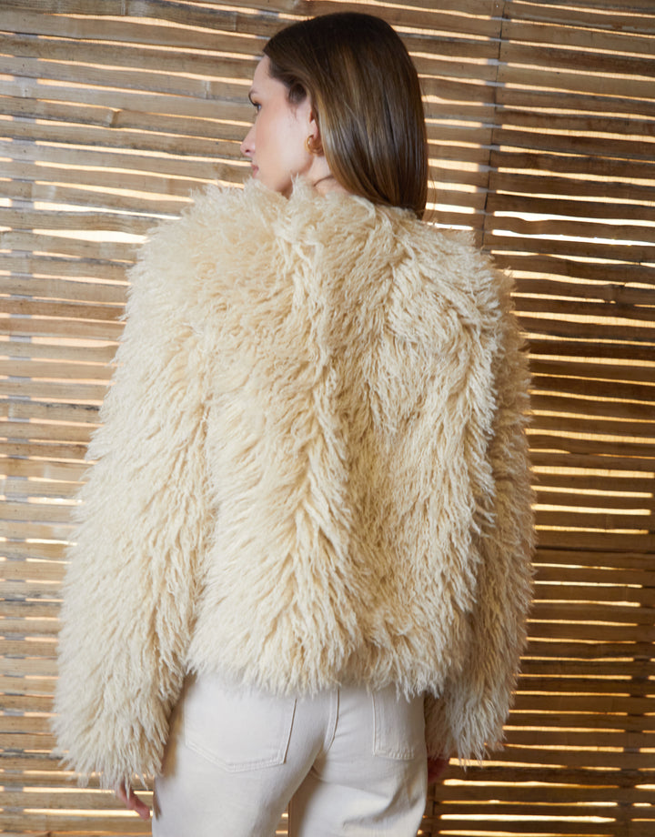 Stone Mongolian Faux Fur Coat