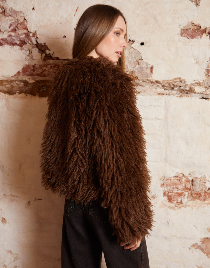 Chocolate Brown Mongolian Faux Fur Coat