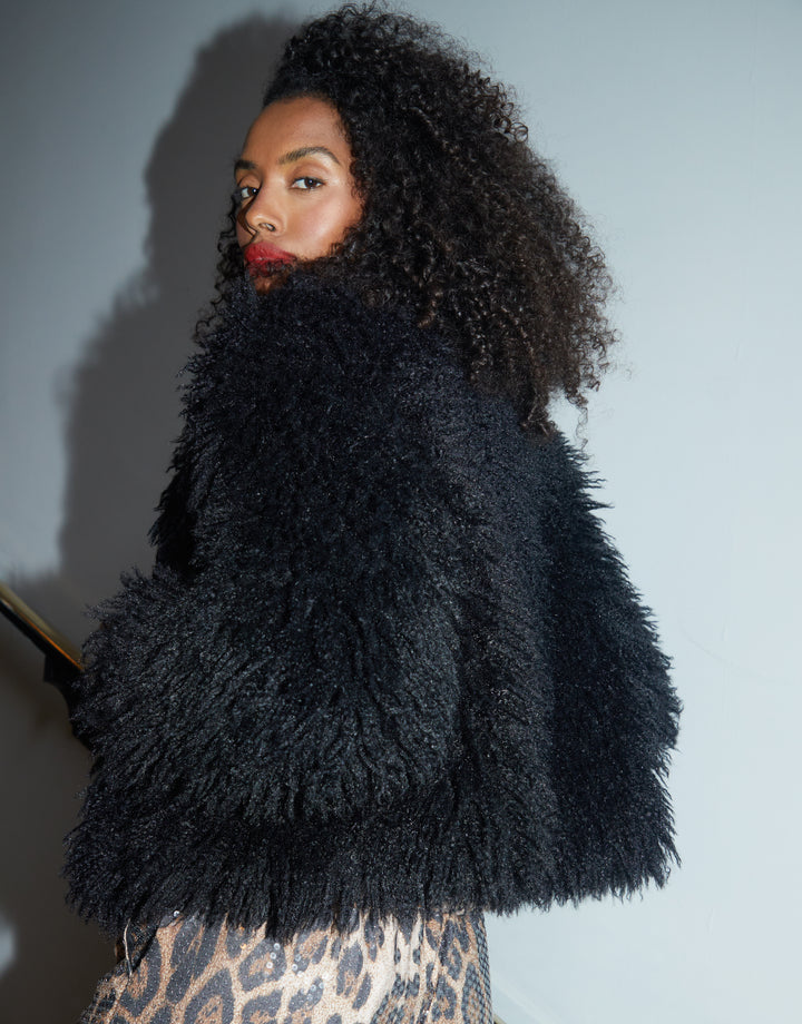 Black Mongolian Faux Fur Coat