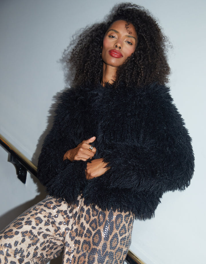 Black Mongolian Faux Fur Coat