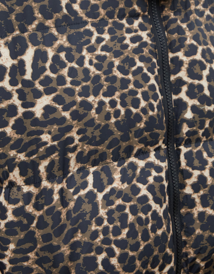Leopard Mid Length Hooded Puffer Coat